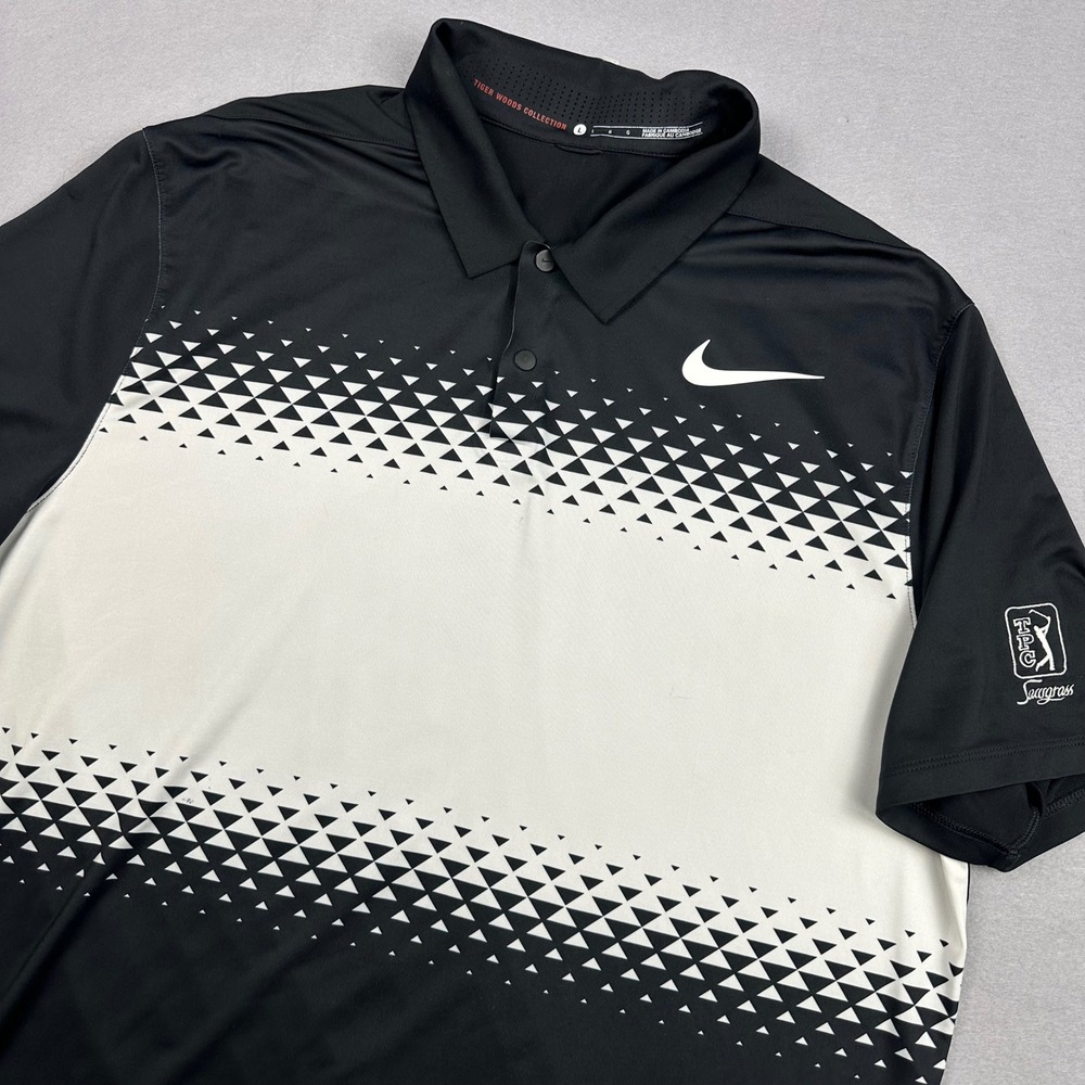 Nike Tiger Woods Collection TPC Sawgrass Golf Polo Black White Mens Large